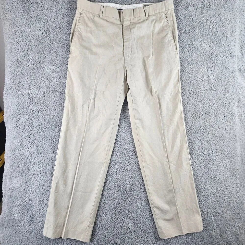 Banana Republic Pants Mens 36x31* Beige Linen Cotton Flat Front Lined Casual